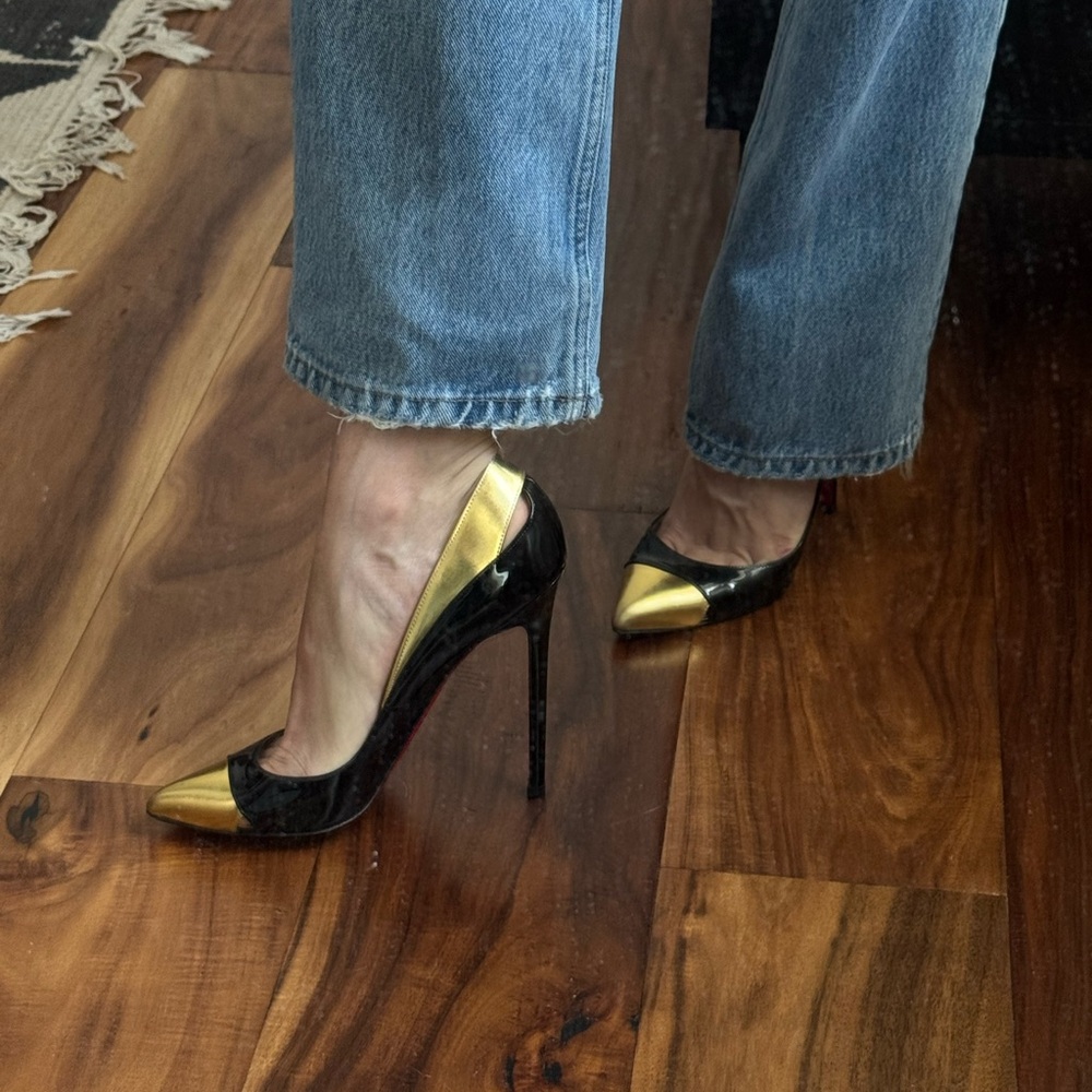 Christian Louboutin Gold and Black Stiletto Heels